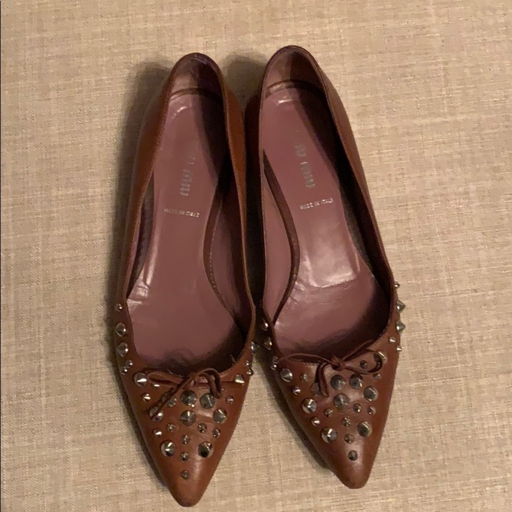 Miu miu brown leather studded ballerina flats 38